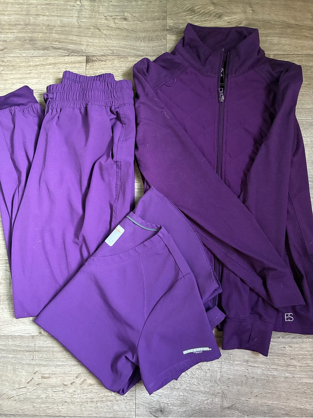 Eggplant Skechers Scrub Set - Jacket, Pants & 2 pocket Top